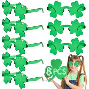 8 Pairs St. Patrick's Day Shamrock Sunglasses, Green Four Leaf Clover Glasses Eyeglasses, Lucky Plastic Shades Eyewear Accessories for St Patricks Party Favor Decorations, Party Props and Supplies