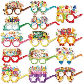 HOWAF 28pcs Thank You Teachers Paper Eyeglasses for Teacher Appreciation Week Photo Booth Props, Teacher Appreciation Week Eyewear Glasses for Teachers Day Decorations, Thank You Teachers Glasses
