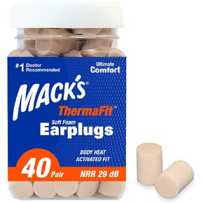 Mack’s ThermaFit Soft Foam Earplugs, 40 Pair - Comfortable Ear Plugs for Sleeping, Snoring, Work, Travel & Loud Events | Made in USA