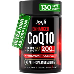 High Absorption CoQ10 200MG - Co Q10, 200mg Softgels for Heart Health & Energy Production - Enhanced Co Q 10 Supplement with Antioxidants and Flaxseed Oil - CoQ10 200 mg Per Serving