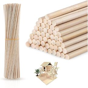 1/4 x 12 Inch 25PCS Dowel Rods Bamboo Sticks Wooden Dowel Rods - Precut Dowels for Crafting, Hardwood Dowel Rod Assortment, Wooden Rod Sticks Doweling Rods, Cake Dowels for Tiered Cakes
