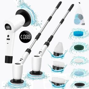 Electric Spin Scrubber, Upgrade Electric Spin Cordless Tub and Tile Scrubber with Adjustable Extension Arm, 3 Speed 7 Replaceable Cleaning Heads, Power Spin Scrubbers for Cleaning Bathroom, Floor, Car