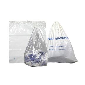 Dukal Dawn Mist Drawstring Patient Belonging Bag, 1.3 mil Thick, 4" Gusset, 20" W x 20" L, White with Blue Print (Pack of 250) - DSPB01