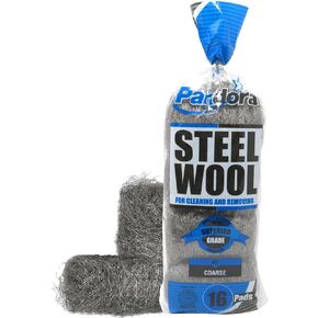 Pandora Steel Wool #1 – Medium Grade, 16 Pads for Cleaning and Preparing- Quality Metal Strands - Ideal for Linoleum Floors, Bowling Balls, and Shoe Soles