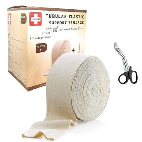 Premium Elastic Tubular Medical Bandage Size G Stockinette, 4.7" inches x 33 Feet Plus One Pair of Medical Scissors