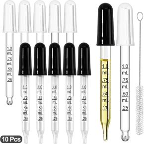 10Pcs Eye Dropper with Durable Rubber Head, 1ml Glass Dropper, Liquid Droppers for Oils, Eye Droppers for Medicine, Precise Pipette Droppers for Crafts, Essential Oil, Food