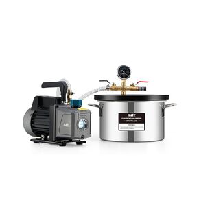 Orion Motor Tech Vacuum Chamber for Resin Casting with 3.5cfm 1 Stage 1/4hp Vacuum Pump, 5 Gallon Vacuum Pot Degassing Chamber, -30 to 0 inHg Vacuum, 5FT Wire Hose
