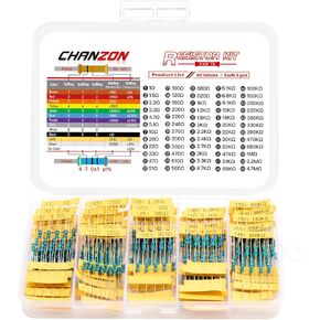 Chanzon 60 Values 1/4W (0.25 watt) Metal Film Fixed Resistor Kit 300pcs 1R-4.7MR Ω ohm ±1% Tolerance 0.01 MF Through Hole Resistors Current Limiting Rohs Certificated 1/4 watt Resisters Assorted