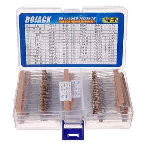 BOJACK 1000 Pcs 25 Values Resistor Kit 1 Ohm-1M Ohm with 5% 1/4W Carbon Film Resistors Assortment