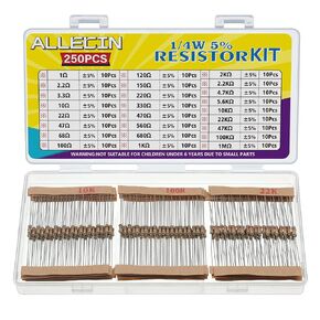 25 Values 1/4W Resistor Kit from 1 Ohm to 1M Ohm 1/4 Watt 5% Carbon Film Resistors Assortment