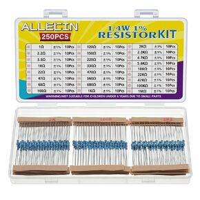25 Values 1/4W Resistor Kit from 1 Ohm to 1M Ohm 1/4 Watt 1% Metal Film Resistors Assortment
