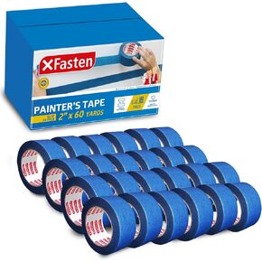 XFasten Professional Blue Painters Tape 2 Inch x 60 Yards (3-Pack) Bulk Blue Masking Tape for Painting Walls | Residue-Free
