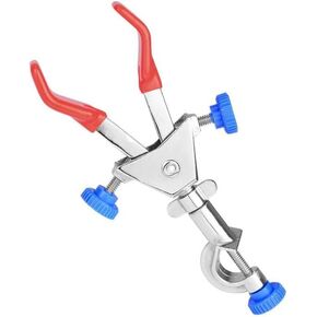 2 Prong Dual Adjust Swivel Clamp, Laboratory 2 Finger Clamps Multipurpose 360 Degree Swivel Rubber Coated Clamp with Boss Head