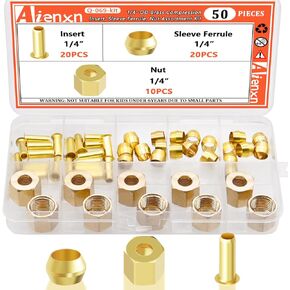 152PCS 4 Sizes Brass Compression Fittings Assortment kit- 1/2", 3/8", 5/16", 1/4" Insert, Sleeve Ferrule, Nut for Connecting air, Fuel, Water, Oil and inert Gases Lines