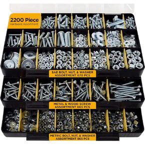 Jackson Palmer 2200 Piece Hardware Assortment Kit with Screws, Nuts, Bolts & Washers (3 Trays)…