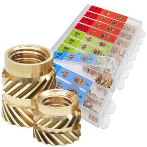 EEEEE M2 M2.5 M3 M4 M5 M6 (350pcs) Metric Threaded Inserts for Plastic Heat Set Insert Knurled Nut Insert Threaded Brass Insert Assortment Kit for 3D Printing Injection Molding Press Thread Nuts