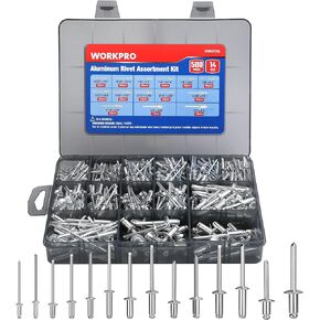 WORKPRO 500pcs Aluminum Blind Rivets, 14 Sizes Pop Rivets Assortment Kit (3/32" 1/8" 5/32" 3/16" 1/4"), Assorted Blind Rivets for Metal with Reinforced Label Case- Sliver