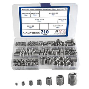 210pcs M3 M4 M 5 M6 M8 M10 M12 Wire Thread Inserts Steel Sheath Helicoil Type Screw Repair Sleeve Assortment Kit with Plastic Box