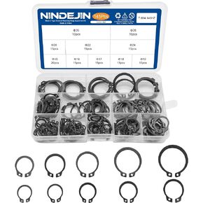 NINDEJIN External Retaining Rings Snap Rings Assortment Kit, Circlip Circlip Retainer Rings Set (C-Clip Carbon Steel)