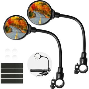 Bike Mirror Handlebar Mount, Adjustable Rotatable Bicycle Rear View Mirror, Wide Angle Acrylic Convex Safety Mirror for Mountain Road Bike (Black-2 piece)