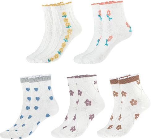 Womens Socks, Ruffle Casual Ankle Socks Breathable Cool Cotton Knit Lettuce，Girls Vintage Cute Flower Sweet Socks Colorful 6 Pack in Saudi Arabia