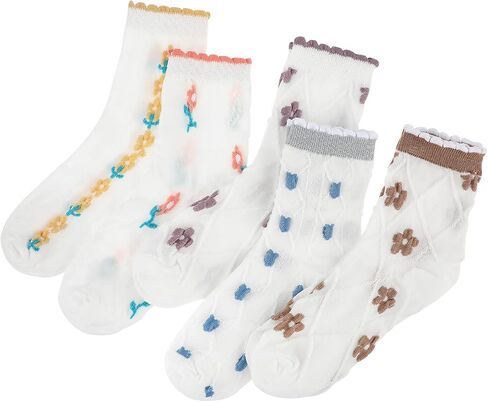 Womens Socks, Ruffle Casual Ankle Socks Breathable Cool Cotton Knit Lettuce，Girls Vintage Cute Flower Sweet Socks Colorful 6 Pack in Saudi Arabia