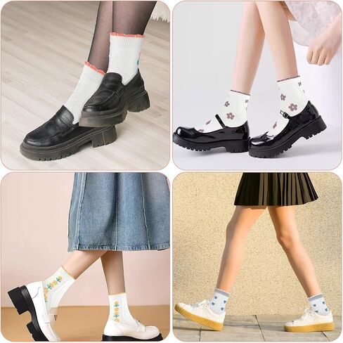 Womens Socks, Ruffle Casual Ankle Socks Breathable Cool Cotton Knit Lettuce，Girls Vintage Cute Flower Sweet Socks Colorful 6 Pack in Saudi Arabia