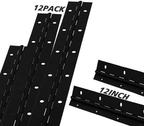 4 Inch 12 Pcs Piano Hinges，Black Long Hinges Heavy Duty with Hole for Cabinets Boat Marine Door,Box,French Window,0.04" Leaf Thickness 1.2'' Open Width in Kuwait