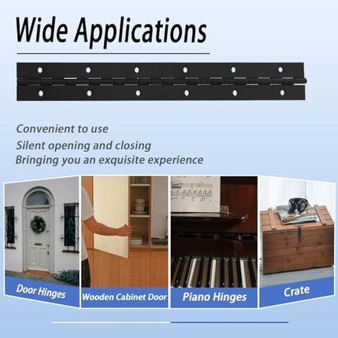 4 Inch 12 Pcs Piano Hinges，Black Long Hinges Heavy Duty with Hole for Cabinets Boat Marine Door,Box,French Window,0.04" Leaf Thickness 1.2'' Open Width in Kuwait