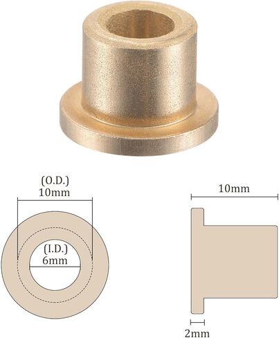 4pcs Flange Sleeve Bearings - [6mm Bore x 10mm OD x 10mm Length x 2mm Flange Thickness] Sintered Bronze Self-Lubricating Bushings in Saudi Arabia