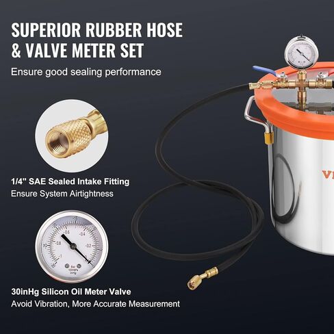 VEVOR 5 Gallon Vacuum Chamber and 3.5 CFM Pump Kit, Tempered Glass Lid Vacuum Degassing Chamber Kit, Single Stage Vacuum Pump with 250 ml Oil Bottle, for Stabilizing Wood, Degassing Silicones, Epoxies in Saudi Arabia
