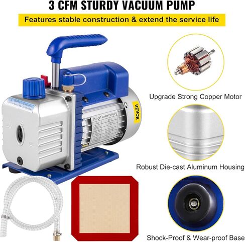 VEVOR غرفة فراغ 5 جالون ومجموعة مضخة 3.5 CFM، طقم غرفة تفريغ الهواء بغطاء من الزجاج المقسى، مضخة تفريغ أحادية المرحلة مع زجاجة زيت 250 مل، لتثبيت الخشب، والسيليكونات، والإيبوكسيات in Kuwait