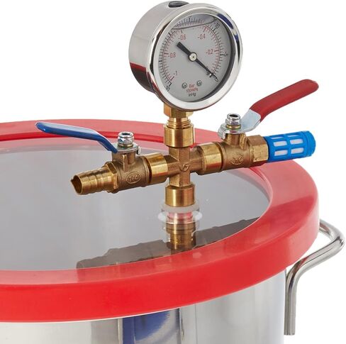 VEVOR غرفة فراغ 5 جالون ومجموعة مضخة 3.5 CFM، طقم غرفة تفريغ الهواء بغطاء من الزجاج المقسى، مضخة تفريغ أحادية المرحلة مع زجاجة زيت 250 مل، لتثبيت الخشب، والسيليكونات، والإيبوكسيات in Kuwait