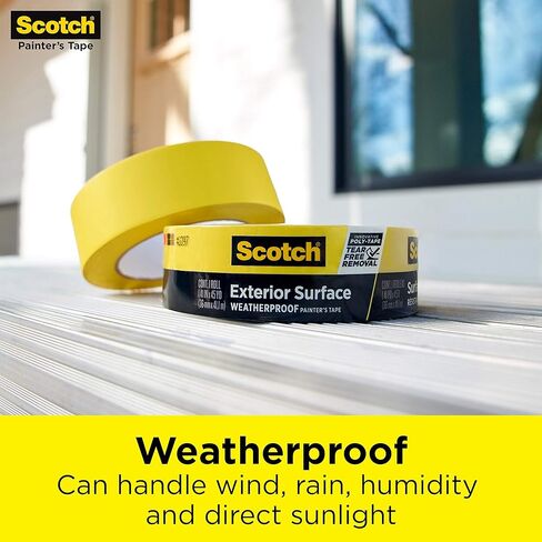 شريط سكوتش للرسام الخارجي، 1.41 بوصة × 45 ياردة، شريط قناع مقاوم للماء للأسطح الخارجية، يمكنه التعامل مع الرياح والمطر والرطوبة وأشعة الشمس المباشرة، السندات بقوة، 1 لفة (2097-36EC-XS) in Kuwait