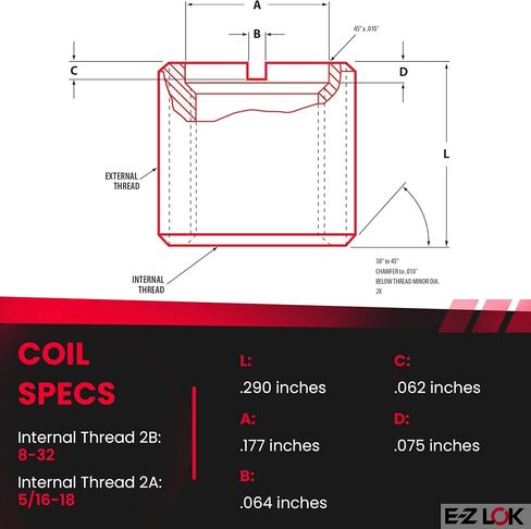 E-Z LOK Threaded Insert for Metal 303 Stainless Steel Thread Inserts 8-32 Internal Threads, 5/16-18 External Threads, 0.290" Length-(Pack of 20,100 Count Total) in Saudi Arabia