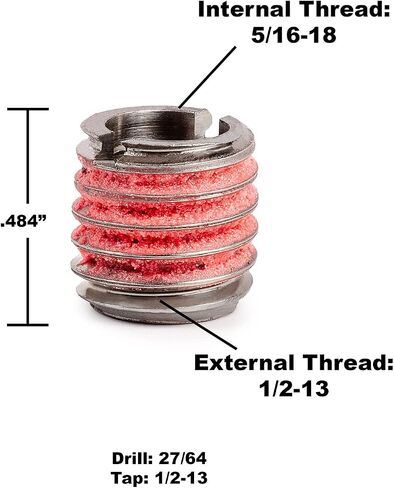 E-Z LOK Threaded Insert for Metal 303 Stainless Steel Thread Inserts 5/16-18 Internal Threads, 1/2-13 External Threads, 0.484" Length-(Pack of 20,100 Count Total) in Saudi Arabia