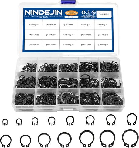 NINDEJIN External Retaining Rings Snap Rings Assortment Kit, Circlip Circlip Retainer Rings Set (C-Clip Carbon Steel) in Saudi Arabia