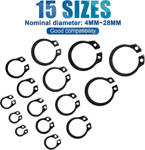 NINDEJIN External Retaining Rings Snap Rings Assortment Kit, Circlip Circlip Retainer Rings Set (C-Clip Carbon Steel) in Saudi Arabia