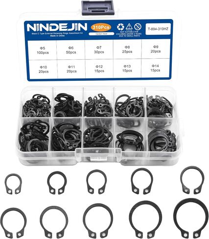 NINDEJIN External Retaining Rings Snap Rings Assortment Kit, Circlip Circlip Retainer Rings Set (C-Clip Carbon Steel) in Saudi Arabia