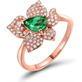 Solid 14K Rose Yellow Gold Natural Emerald Rings Engagement Wedding Diamond Band for Women Promotion in Saudi Arabia