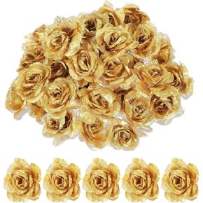Gold Roses Artificial Flowers, 30 Pcs Fake Silk Gold Flowers Real Looking Faux Blossom Rose Flower Head for Wedding Bouquet Party Decor DIY Crafts Floral Arrangements in Saudi Arabia