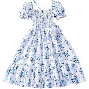 Floerns Girl's Floral A Line Midi Ruffle Dresses Square Neck Puff Sleeve Dress with a Bag in Saudi Arabia