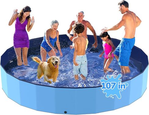77'' Foldable Dog Pet Bath Pool, Heavy Duty Non-Slip Kiddie Pool, Plastic Pet Wading Pool for Puppy Small Medium Large Dogs, Indoor and Outdoor Kids Pet Dog Bathtub in Kuwait