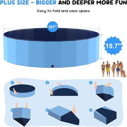 77'' Foldable Dog Pet Bath Pool, Heavy Duty Non-Slip Kiddie Pool, Plastic Pet Wading Pool for Puppy Small Medium Large Dogs, Indoor and Outdoor Kids Pet Dog Bathtub in Kuwait