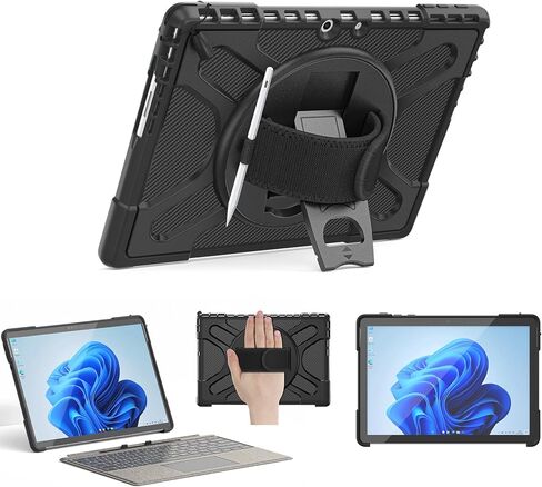 Protective Case for Microsoft Surface Go 4 (2023)/Surface Go 3 (2021)/ Surface Go 2 (2020), Rugged Surface Go Case with Hand Strap/Kickstand, Compatible with Type Cover Keyboard-Black in Kuwait