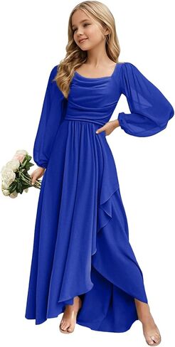 Junior Bridesmaid Dress Long Sleeve - Chiffon Flower Girl Formal Gown, 2025 Wedding Party Dress for Teen Girls in Saudi Arabia