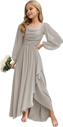Junior Bridesmaid Dress Long Sleeve - Chiffon Flower Girl Formal Gown, 2025 Wedding Party Dress for Teen Girls in Saudi Arabia