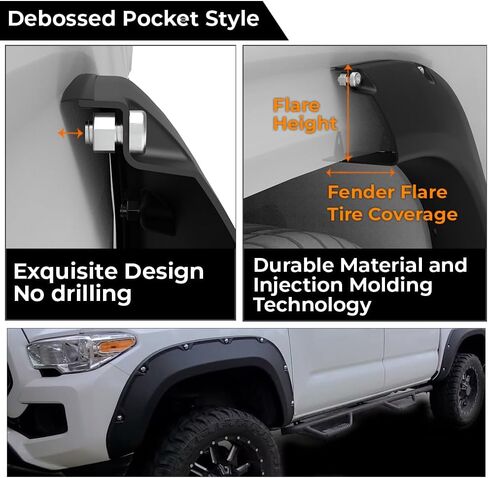 4pcs Fender Flares ، متوافقة مع Toyota Tacoma 2016-2022 ، نمط برشام الجيب ، أسود غير لامع in Saudi Arabia