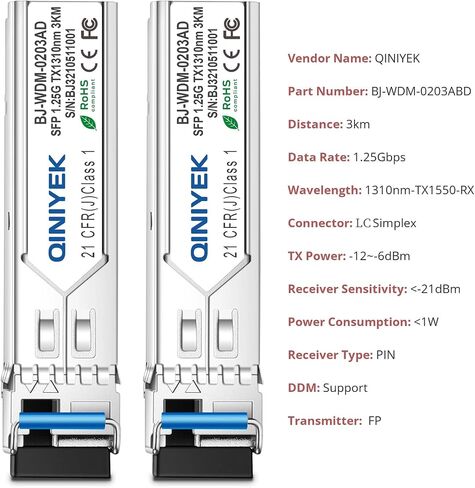 1 Pair Simplex SC Module 3KM, 1.25G Single-Mode Fiber Connector, SFP-WDM-SM 1000BASE BiDi 1310nm/1550nm SFP Transceiver Module in Saudi Arabia