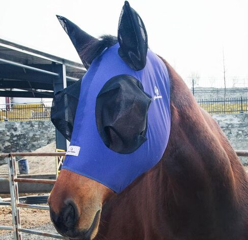 Stretchy Horse Fly Mask with Ears,Extra-Large Eyes & Mane Opening – Soft, Breathable Fly Mask for Horses, Tangle-Free Design, Enhanced Visibility (Blue Flower, Full (Large)) in Saudi Arabia